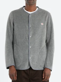 Danton - Collarless Fleece Jacket in Dark Grey