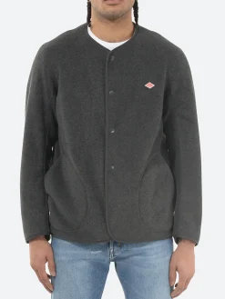 Danton - Collarless Fleece Jacket in Charcoal