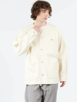 Danton - Cotton Drill Collarless Jacket in Ecru