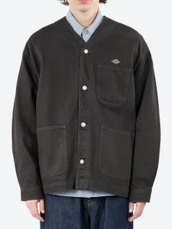 Danton - Cotton Drill Collarless Jacket in Charcoal