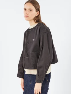Danton - Cotton Drill Collarless Short Jacket in Charcoal