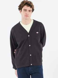 Danton - Cotton Terry V-Neck Cardigan in Charcoal