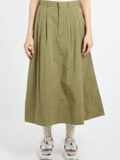 Danton - Double Pleated Skirt in Olive