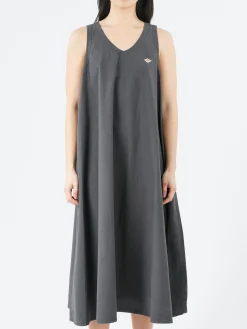 Danton - High Count Cotton V Neck Dress in Charcoal