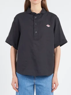 Danton - Linen Round Collar Shirt in Charcoal