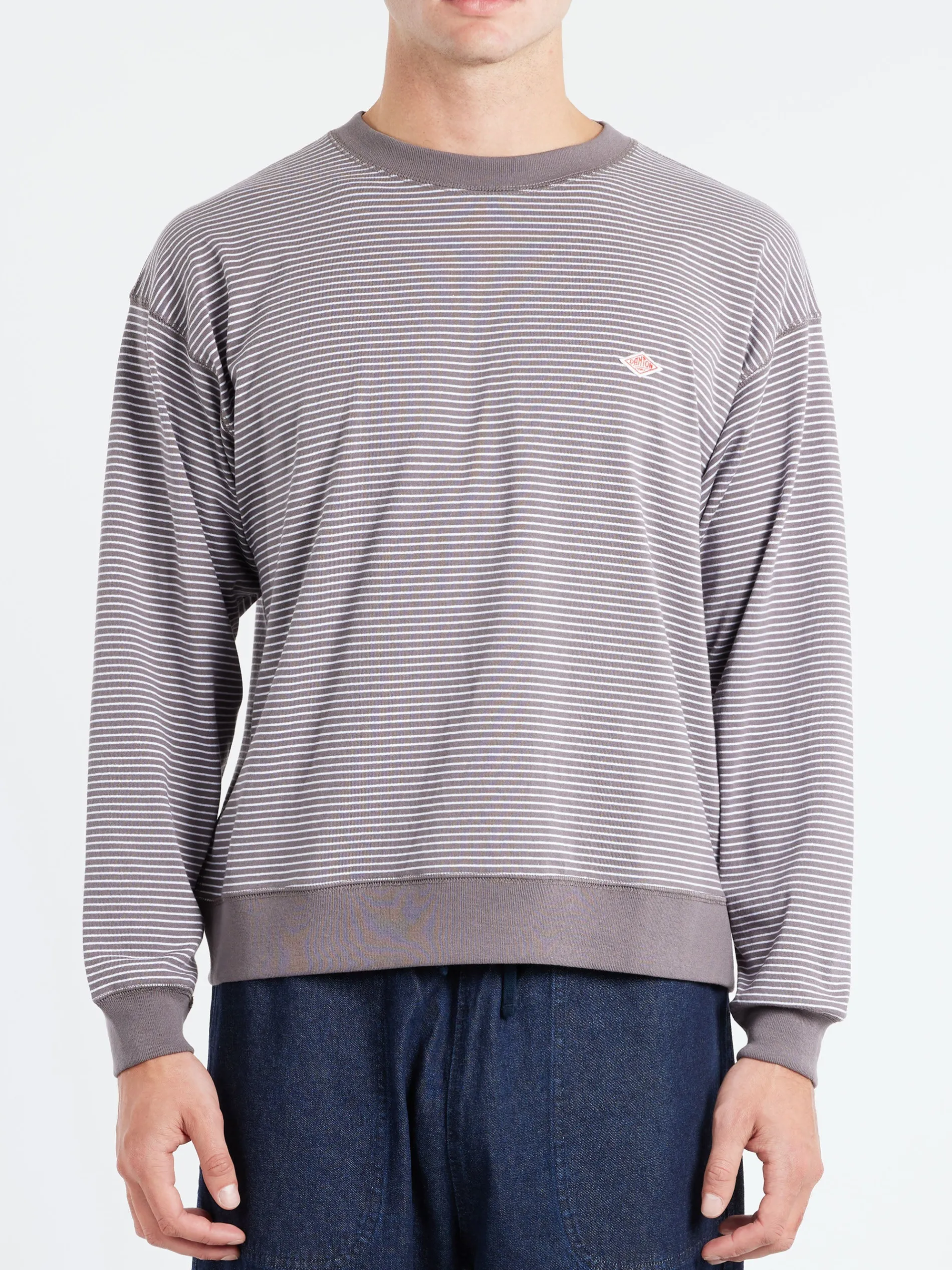 Danton - Long Sleeve Sweat T-Shirt in Charcoal and White