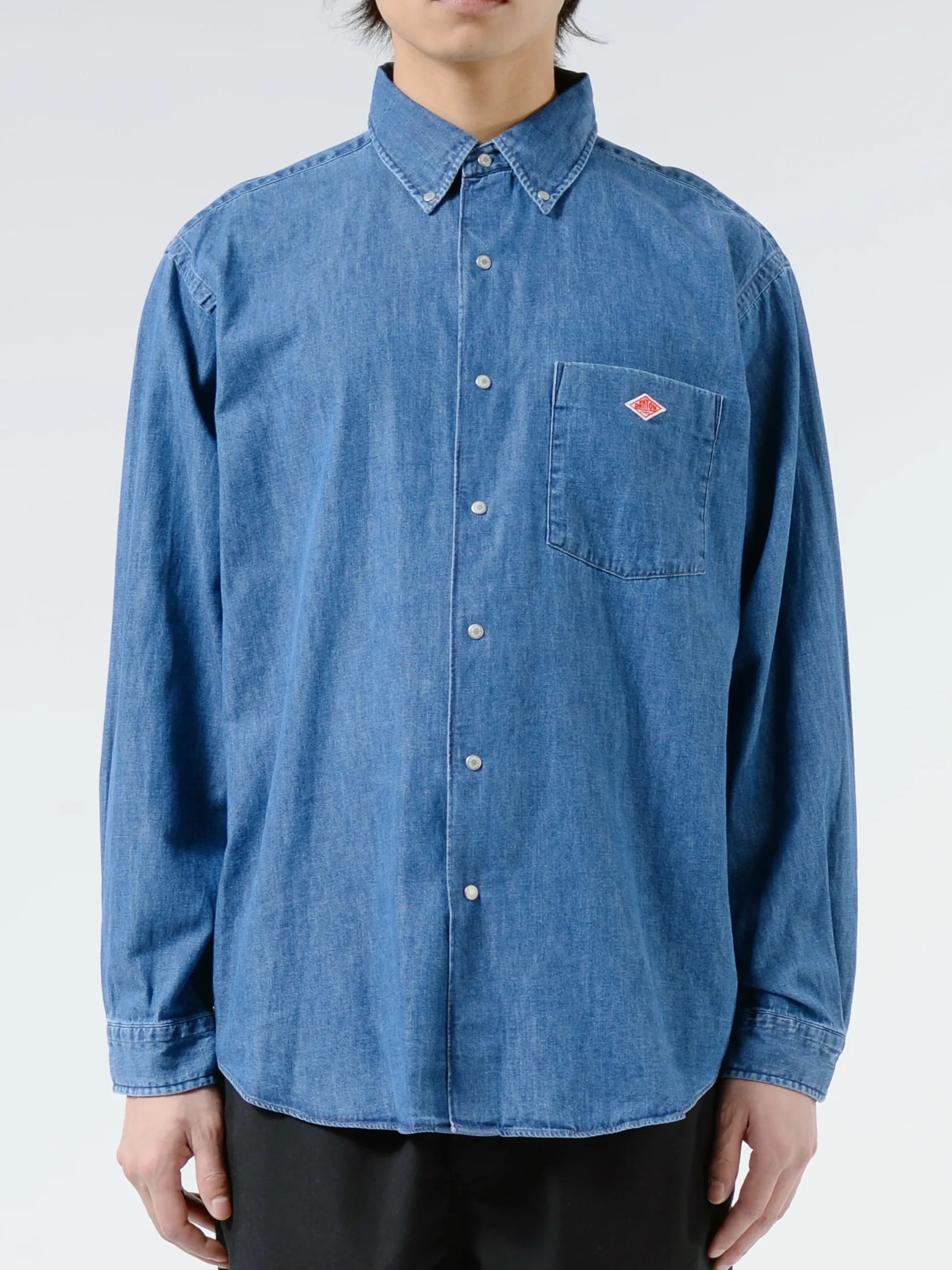 Danton - Men's Denim Dungaree B.D. Shirt in Light Indigo