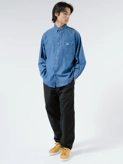 Danton - Men's Denim Dungaree B.D. Shirt in Light Indigo