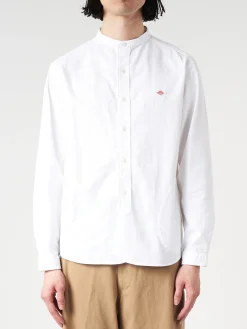 Danton - Men's Plain Oxford Band Collar L/S Shirt in White