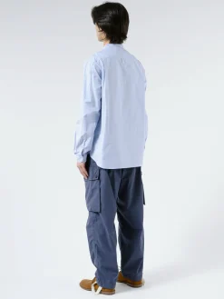 Danton - Men's Plain Oxford Band Collar L/S Shirt in Blue