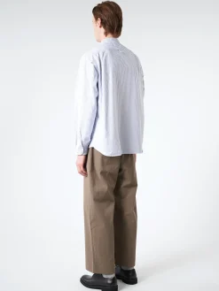 Danton - Men's Striped Oxford Band Collar L/S Shirt in Navy and White