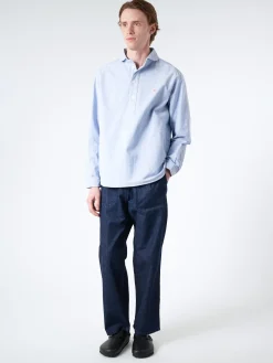 Danton - Oxford Round Collar Pullover Shirt in Blue