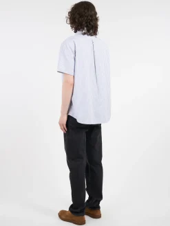 Danton - Round Collar Shirt in Navy and White Stripe