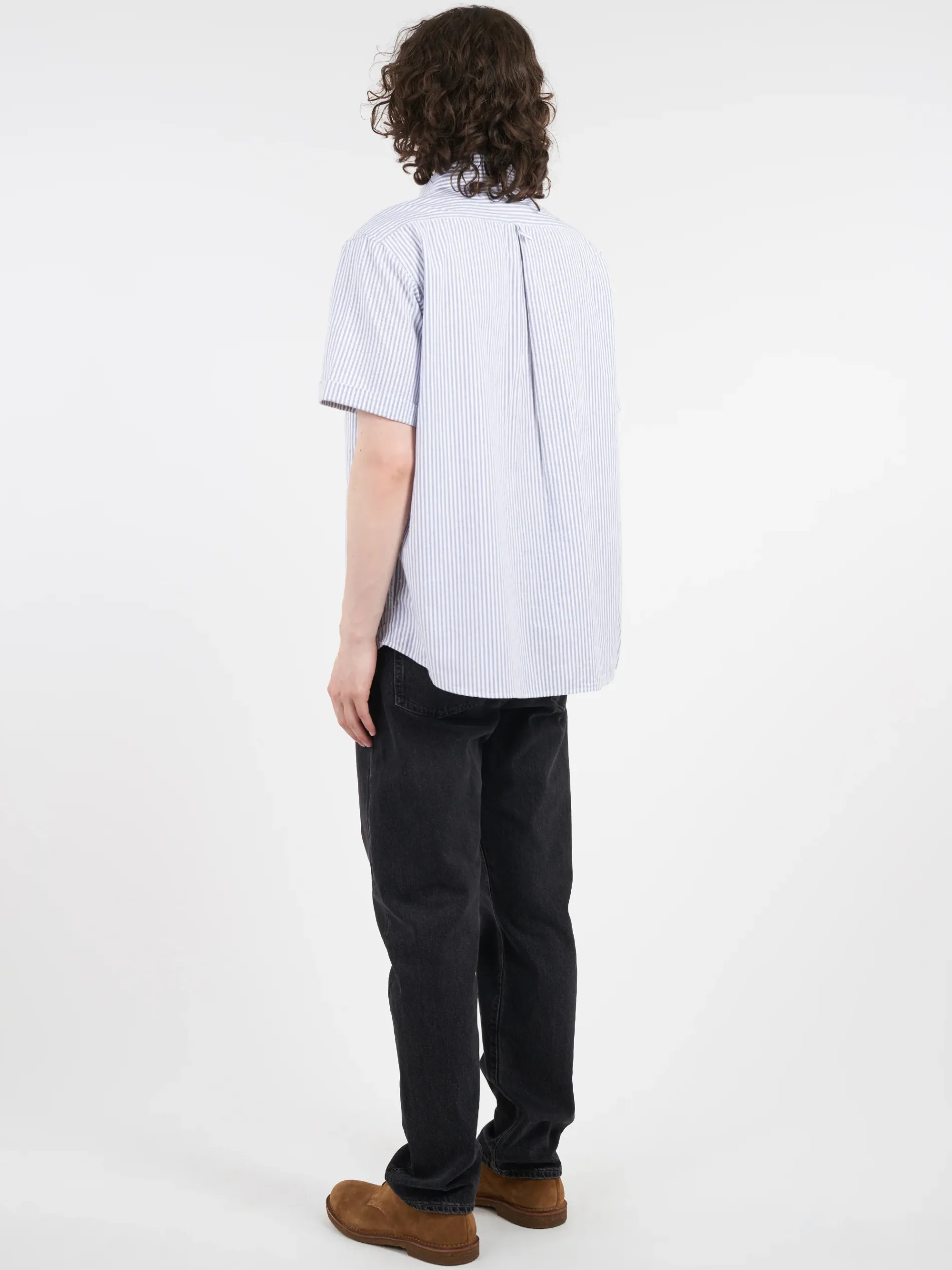 Danton - Round Collar Shirt in Navy and White Stripe