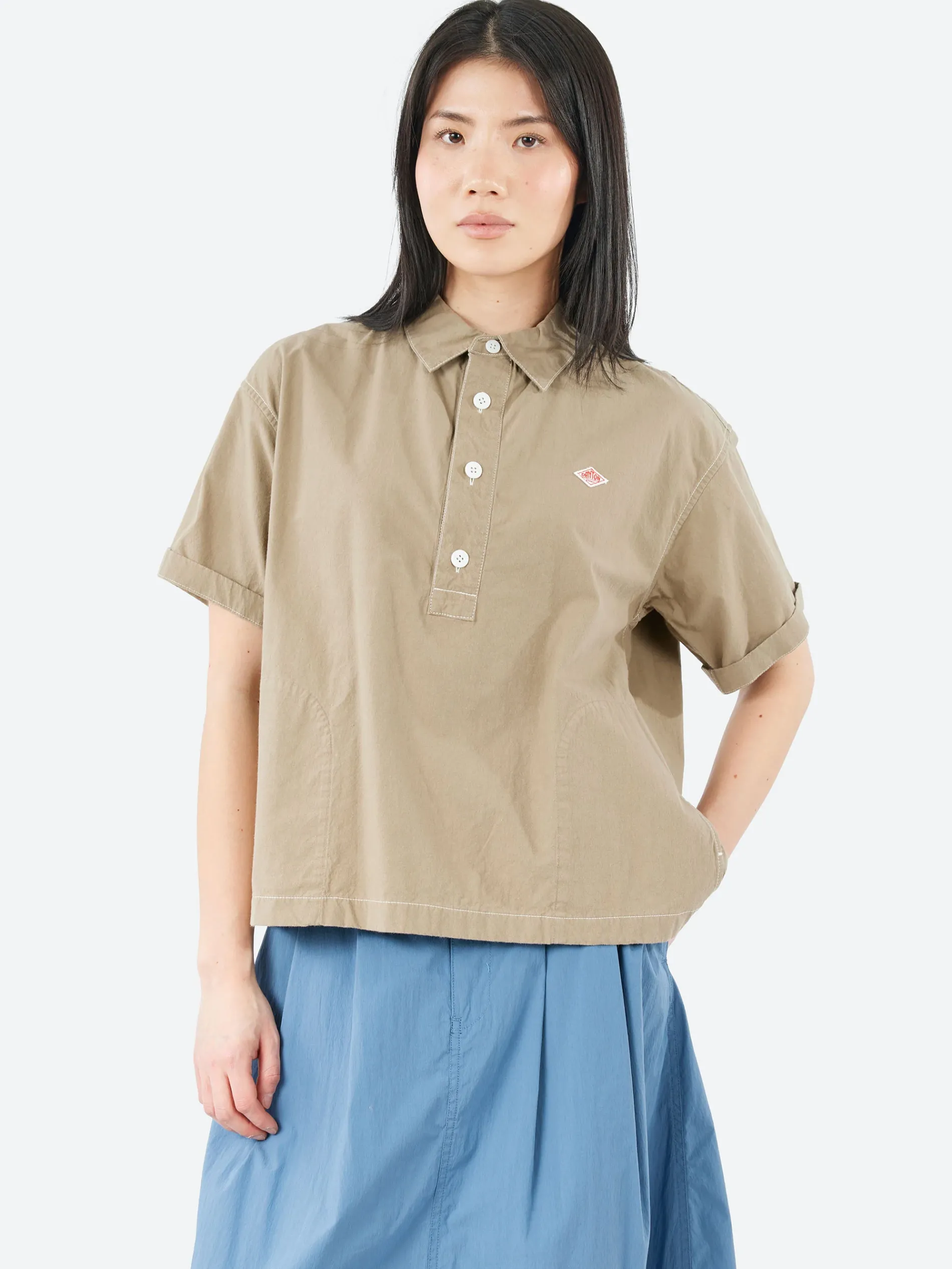 Danton - Short Sleeve Pullover Work Shirt in Greige