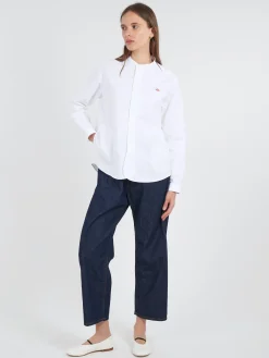 Danton - Women's Band Collar Shirt in White