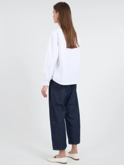 Danton - Women's Band Collar Shirt in White