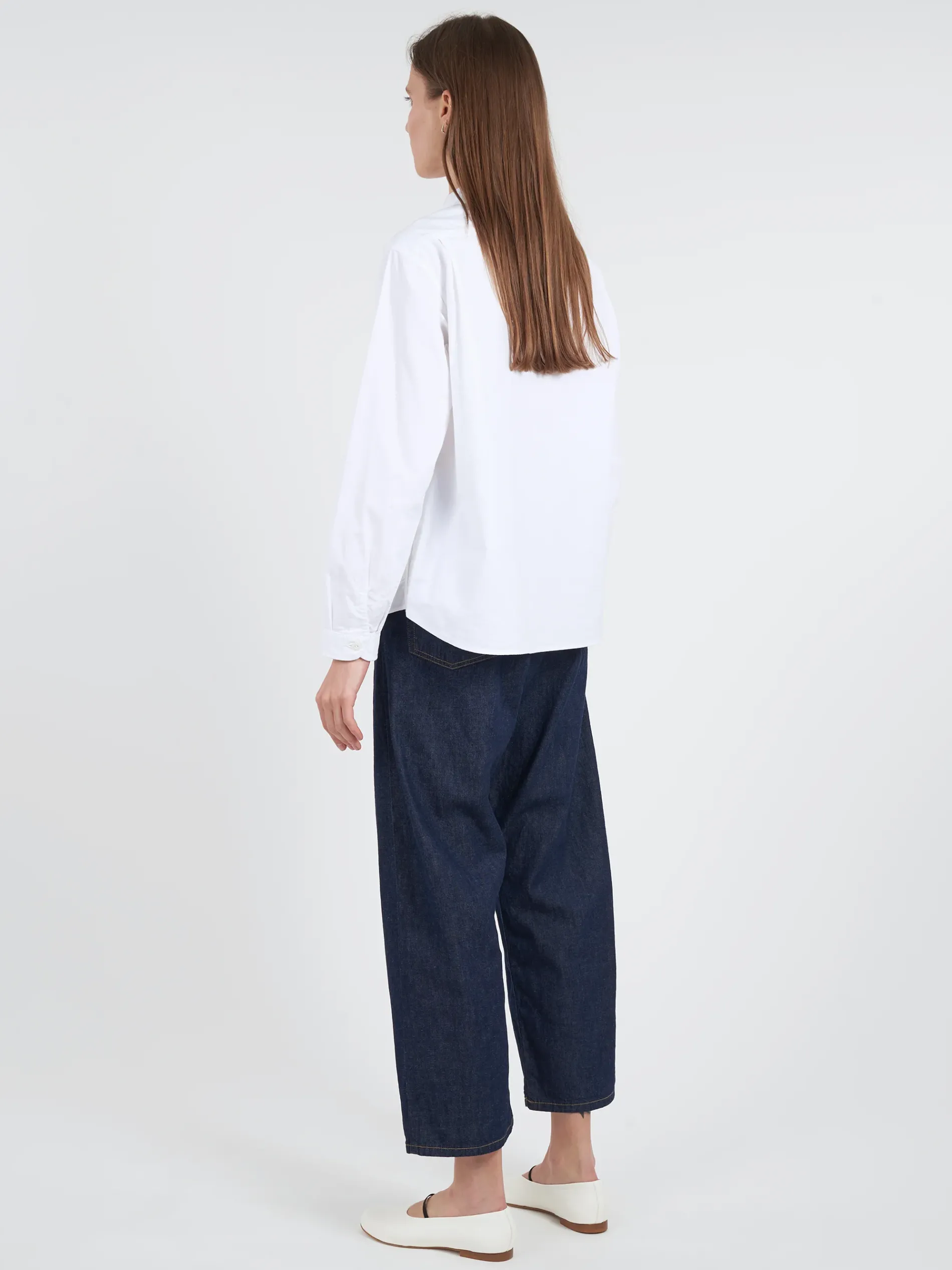 Danton - Women's Band Collar Shirt in White