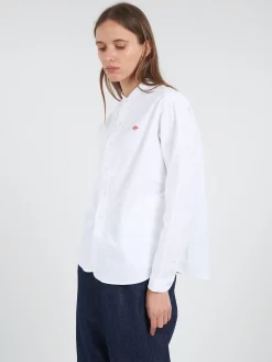 Danton - Women's Band Collar Shirt in White