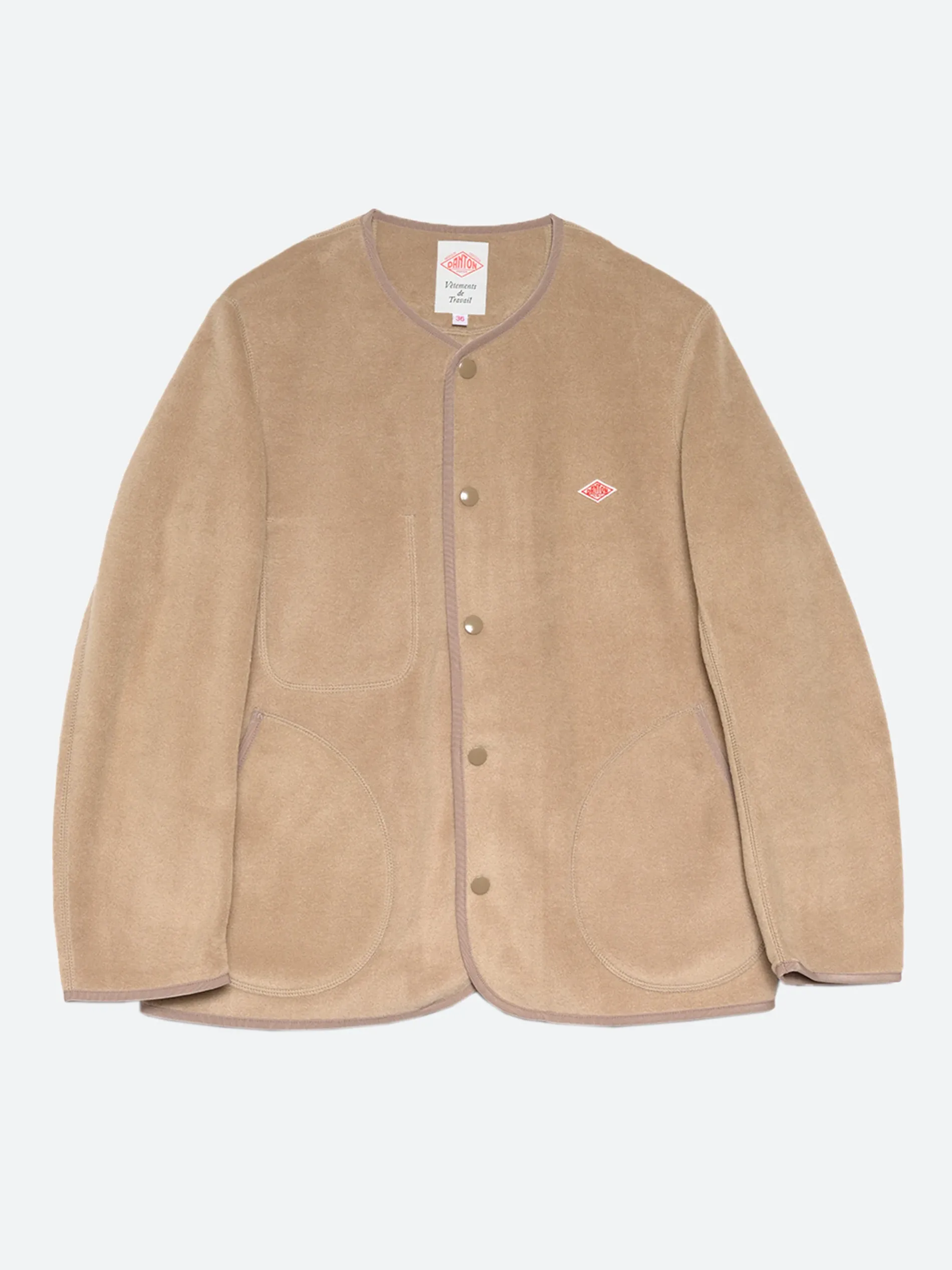 Danton - Women's Collarless Fleece Jacket in Beige