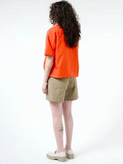 Danton - Women's Cotton Linen Collarless Pullover Shirt in Red