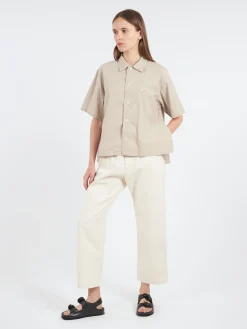 Danton - Women's Cotton Poplin Half Sleeve Shirt in Greige
