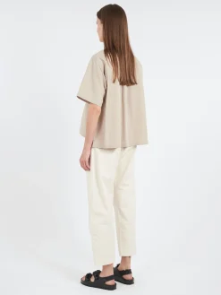 Danton - Women's Cotton Poplin Half Sleeve Shirt in Greige