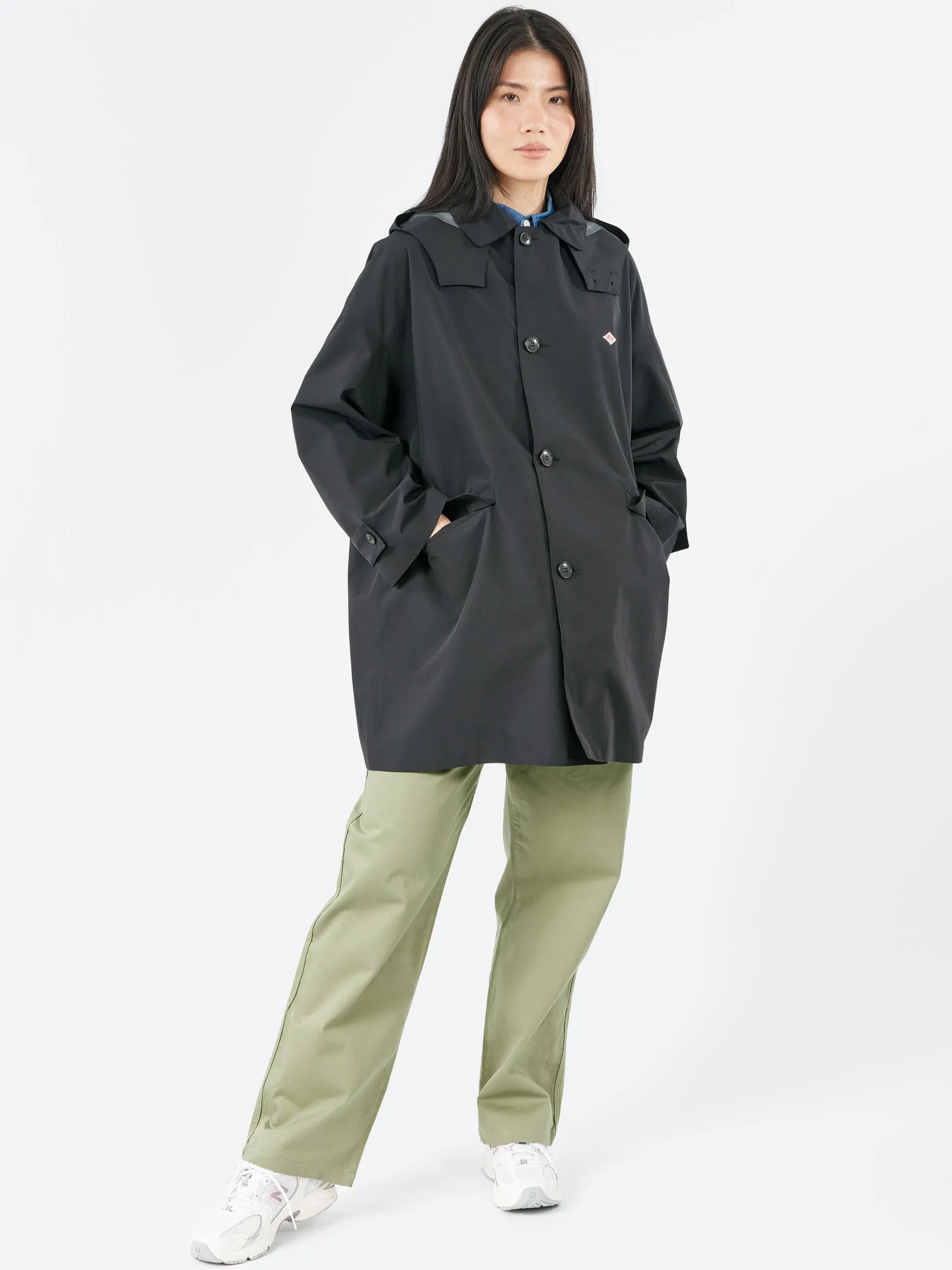 Danton - Women's 3-Layer Cloth Hooded Balmacaan Coat in Black