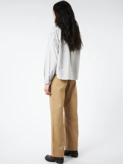 Danton - Women's Oxford Round Collar Pullover Wide Shirt in Navy Ecru Stripe