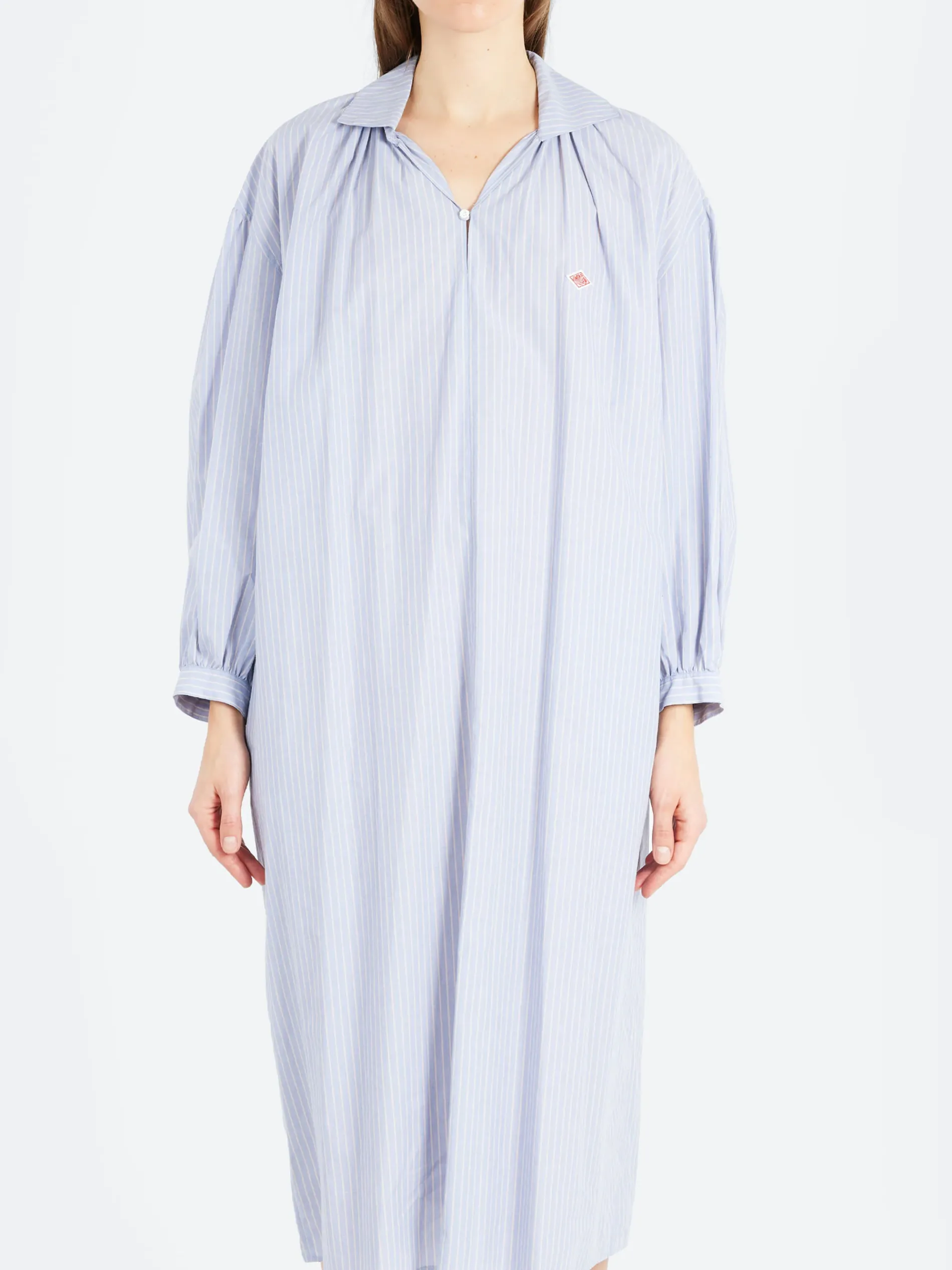 Danton - Women's Pullover Shirt Dress in Lt Blue Stripe