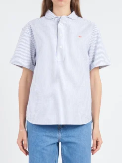 Danton - Women's Round Collar Shirt in Navy Stripe