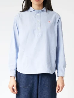 Danton - Women's Round Collar Pullover L/S Shirt in Blue