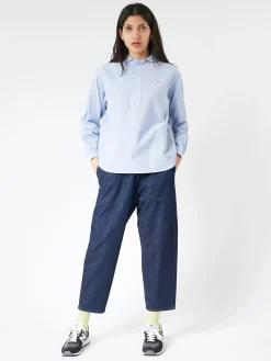 Danton - Women's Round Collar Pullover L/S Shirt in Blue