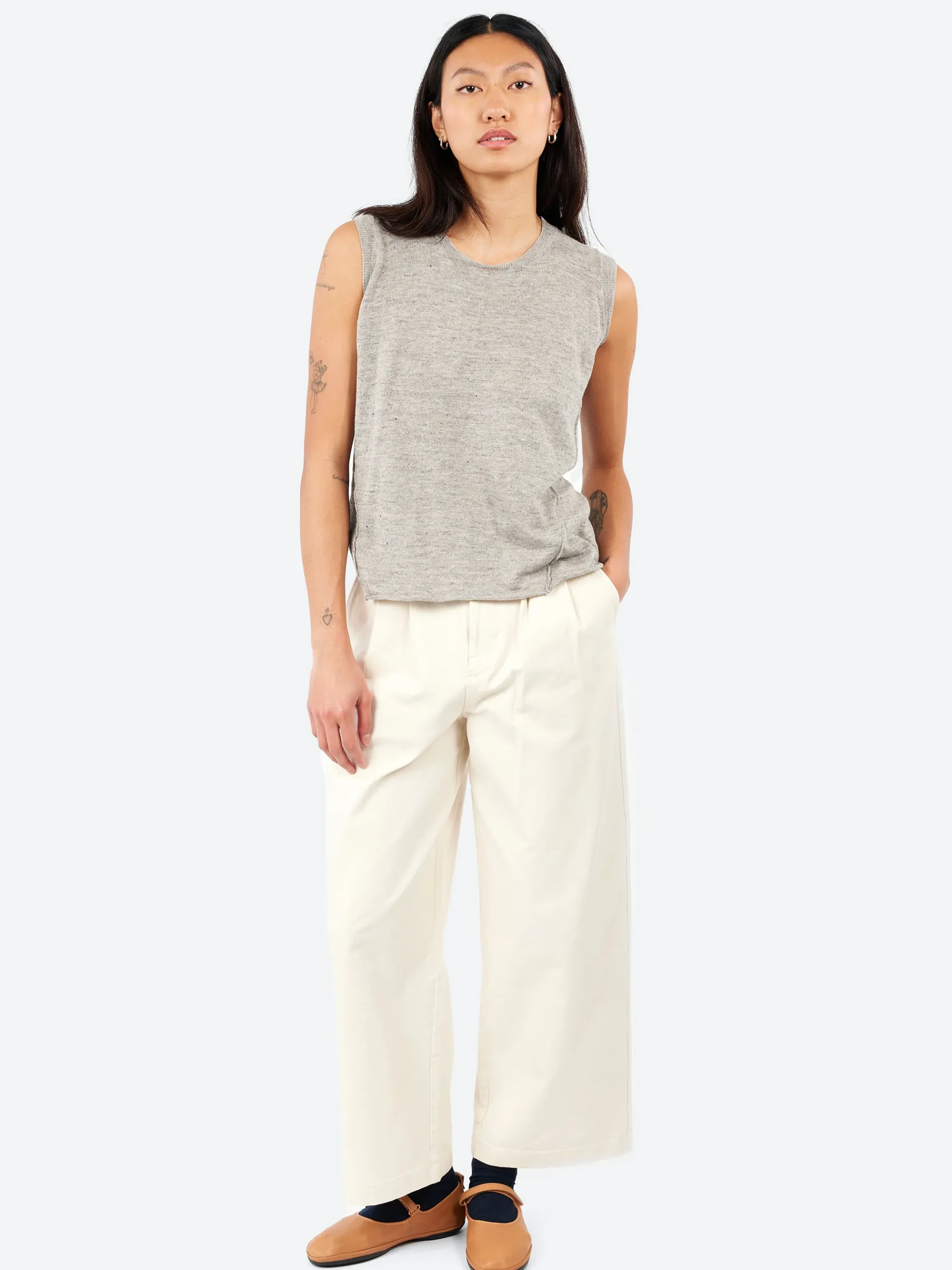 Danton - Women's Stretch Twill 2 Tuck Wide Pants in Ivory