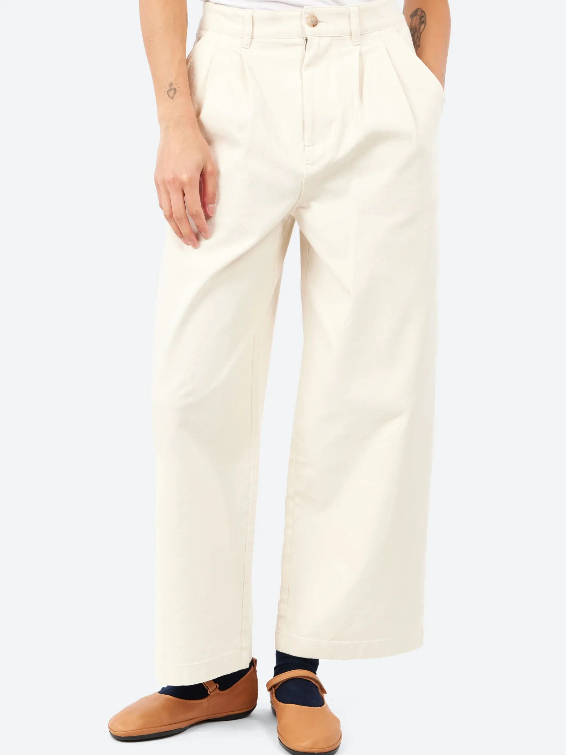 Danton - Women's Stretch Twill 2 Tuck Wide Pants in Ivory