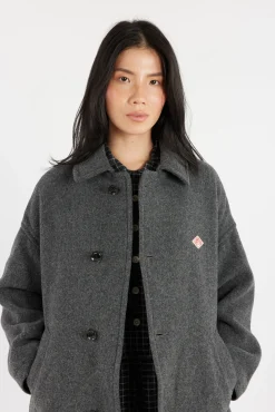 Danton - Women's Wool Light Pile Long Coat in Mid Grey