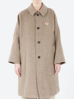 Danton - Wool Light Pile Dolman Long Coat in Beige
