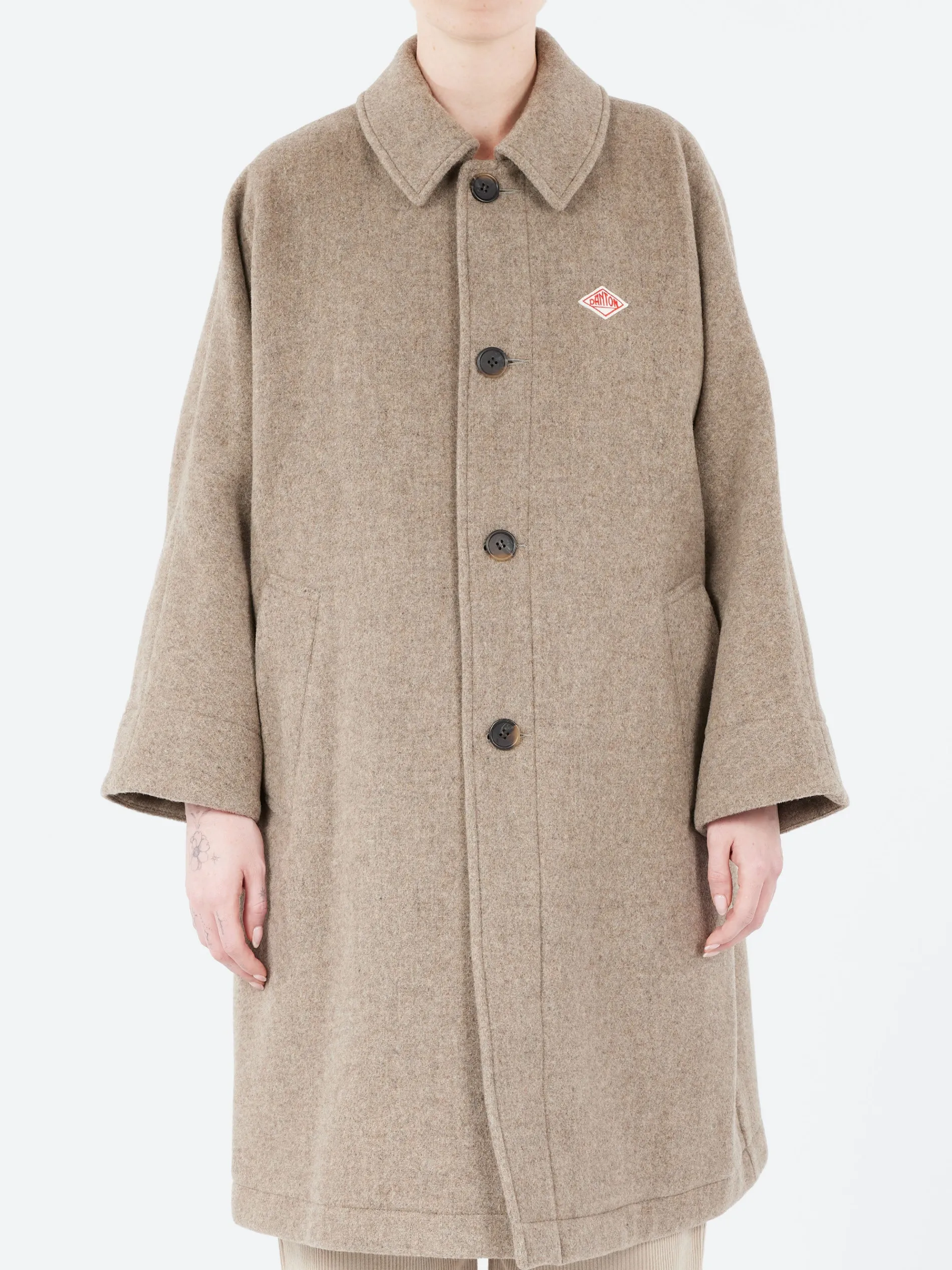 Danton - Wool Light Pile Dolman Long Coat in Beige