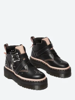 Dr. Martens - Caitie Buckle Platform Boots in Black and Powder Pink