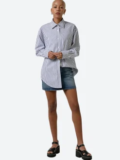 Filippa K - Striped Cotton Shirt in Navy and White