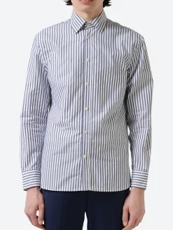 Filippa K - Striped Cotton Shirt in Pacific Blue/White Stripe