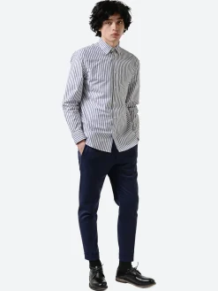 Filippa K - Striped Cotton Shirt in Pacific Blue/White Stripe