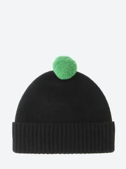Jo Gordon - Plain Hat Contrast Pompom in Black/Pagoda Green