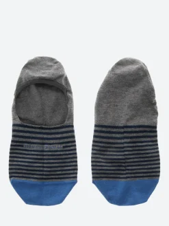 Marcoliani - Chocolate Invisible Sock in Navy and Grey Stripe