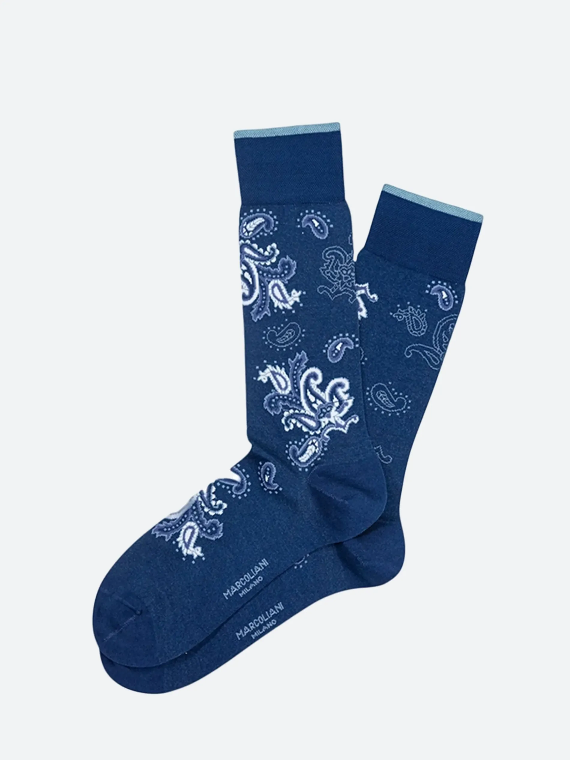 Marcoliani - Jali Paisley Mid Calf Sock in Dark Denim Blue