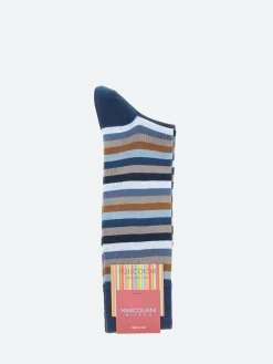 Marcoliani - Rainbow Stripe Sock in Navy and Brown