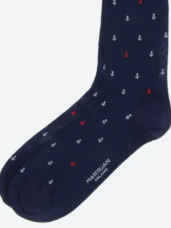 Marcoliani Milano - Anchor Pattern Crew Sock in Blue