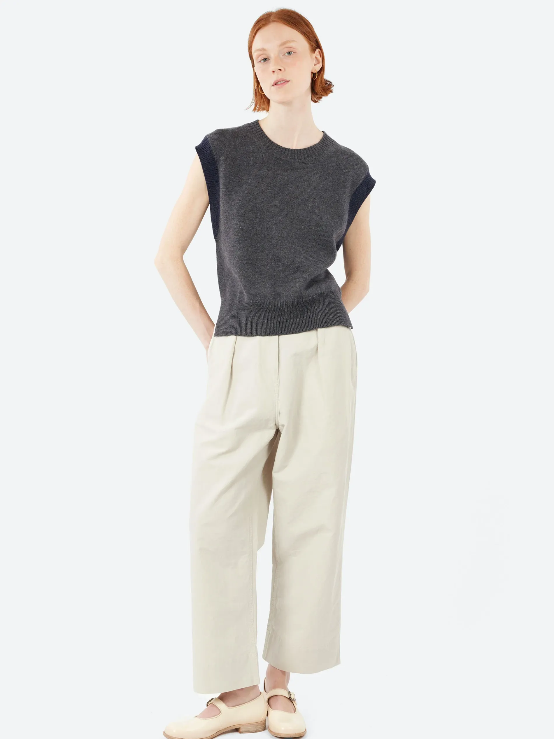 Margaret Howell - MHL Pleated Crop Trousers in Pale Stone