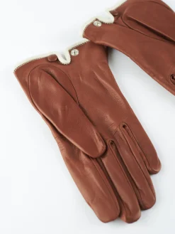 Mario Portolano - 3794 Nappa Short Glove Contrast Piping in Cognac and Beige