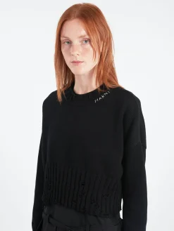 Marni - Disheveled Cotton Cropped Jumper in Black